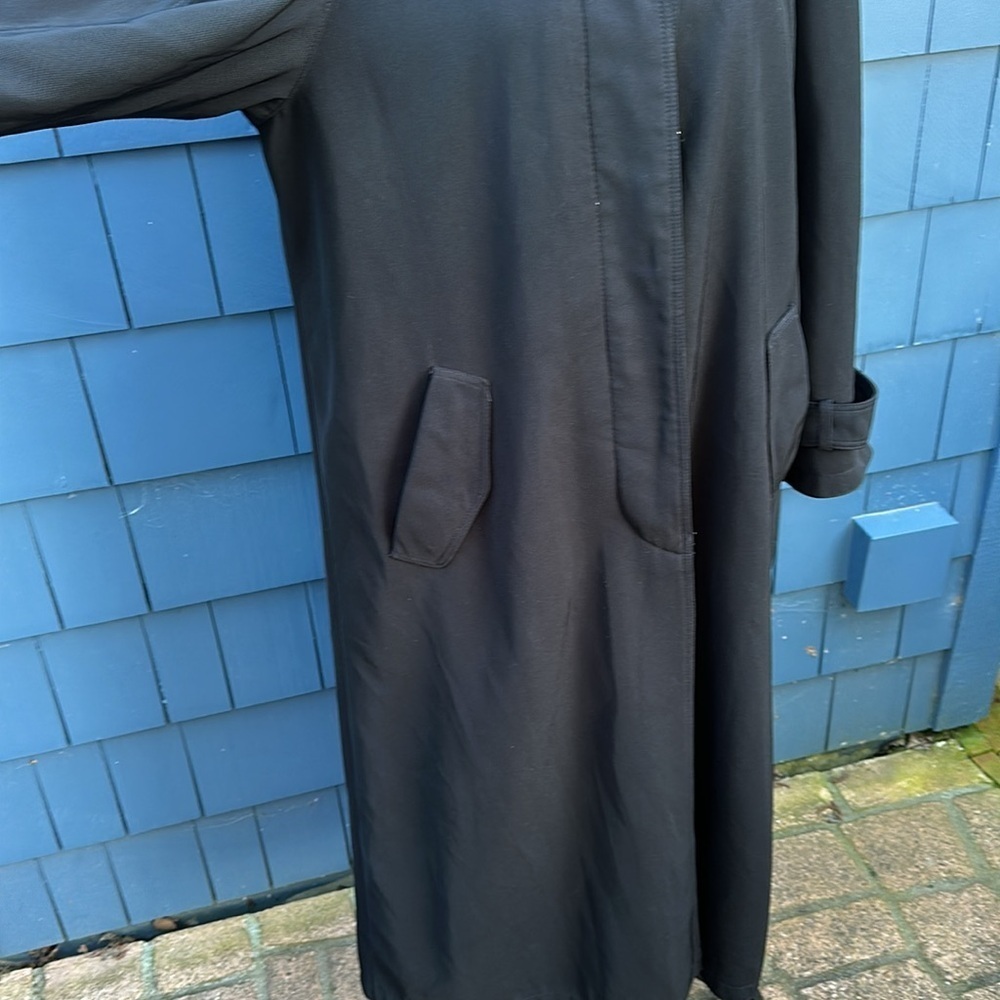 🖤🖤🖤Black trench coat lines hidden button 10 medium velvet collar - Picture 3 of 10